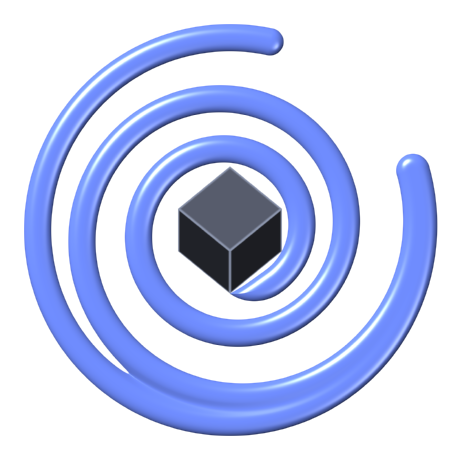 The OpenMaieutica mark: a spiral rising out of a block and leaving through an open circle.